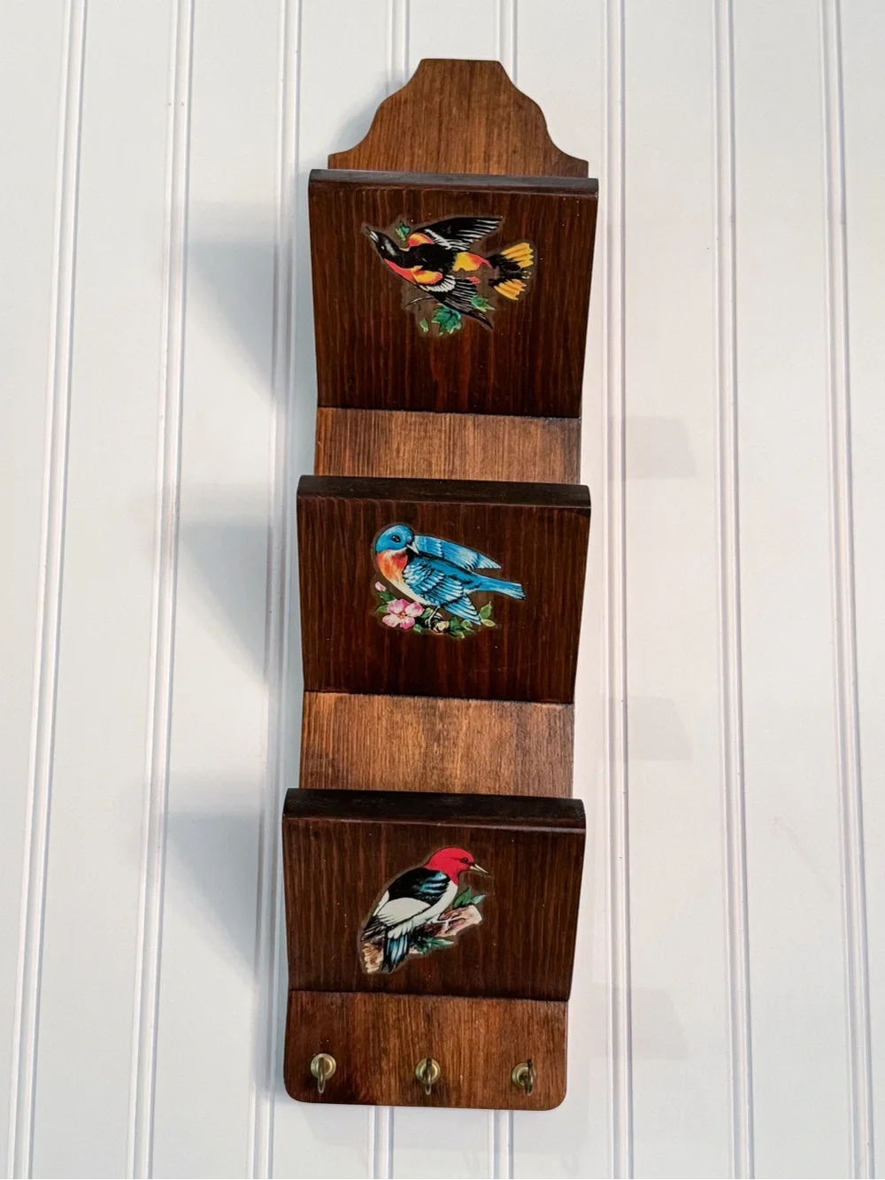 Vintage Wooden Bird Mail Organizer